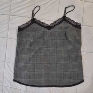 Calvin Klein Grey Plaid Lace-Trim Cami